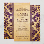  Eggplant Damask Lace Wedding Kaart (Voorkant / Achterkant)