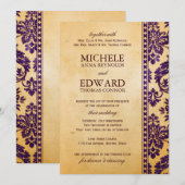  Eggplant Damask Lace Wedding Kaart (Voorkant / Achterkant)