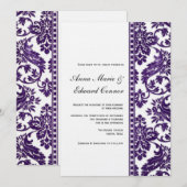 Eggplant  Damask Lace Wedding Kaart (Voorkant / Achterkant)