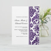 Eggplant  Damask Lace Wedding Kaart (Staand voorkant)