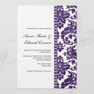 Eggplant Damask Lace Wedding Kaart