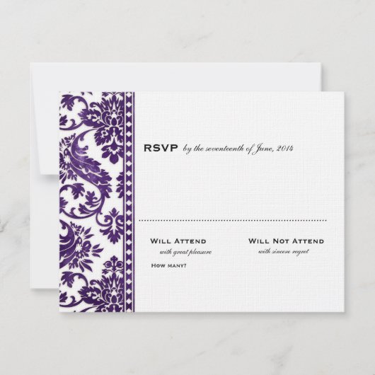Eggplant  Damask Lace Wedding RSVP (Voorkant)