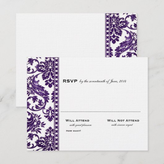 Eggplant  Damask Lace Wedding RSVP (Voorkant / Achterkant)