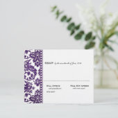 Eggplant  Damask Lace Wedding RSVP (Staand voorkant)