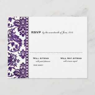 Eggplant Damask Lace Wedding RSVP Kaartje