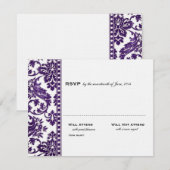 Eggplant  Damask Lace Wedding RSVP Kaartje (Voorkant / Achterkant)