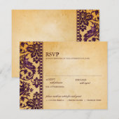 Eggplant Damask Lace Wedding RSVP Kaartje (Voorkant / Achterkant)