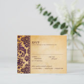 Eggplant Damask Lace Wedding RSVP Kaartje (Staand voorkant)