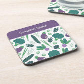 Eggplant en Broccoli Pattern met naam Paars Bier Onderzetter (Linkerzijde)