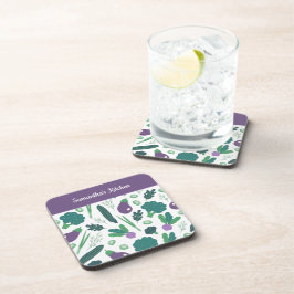 Eggplant en Broccoli Pattern met naam Paars Bier Onderzetter