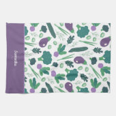 Eggplant en Broccoli Pattern met naam Paars Theedoek (Horizontaal)