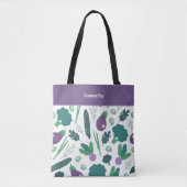 Eggplant en Broccoli Pattern met naam Paars Tote Bag (Voorkant)