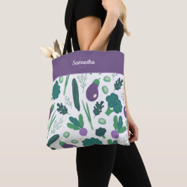 Eggplant en Broccoli Pattern met naam Paars Tote Bag
