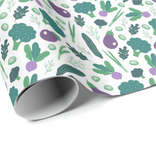 Eggplant en Broccoli Vegetable Pattern Cadeaupapier