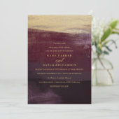 Eggplant en Gold Kijk | Uitnodiging tot luxe wedde (Staand voorkant)