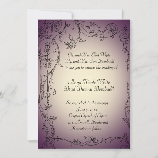 Eggplant en Gold Tint Wedding Invitation Kaart (Voorkant)