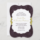 Eggplant en Golden Chartreuse Damask Wedding Kaart (Voorkant)