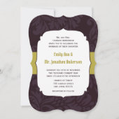 Eggplant en Limoen Damask Wedding Invitation Kaart (Voorkant)