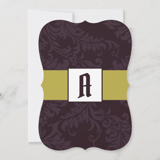 Eggplant en Limoen Damask Wedding Invitation Kaart (Achterkant)
