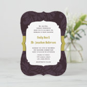 Eggplant en Limoen Damask Wedding Invitation Kaart (Staand voorkant)