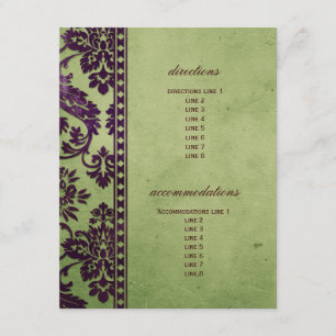 Eggplant en Olive Damask Lace Wedding Insert Informatiekaartje