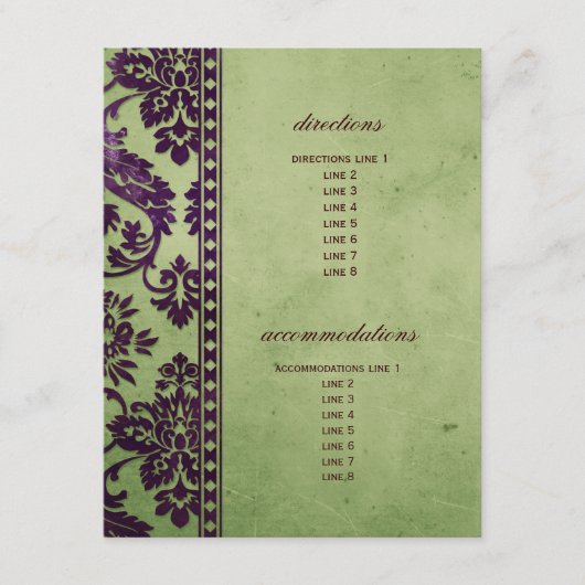 Eggplant en Olive Damask Lace Wedding Insert Informatiekaartje (Voorkant)