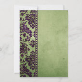  Eggplant en Olive Damask Lace Wedding Kaart (Achterkant)