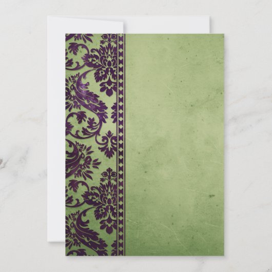  Eggplant en Olive Damask Lace Wedding Kaart (Achterkant)
