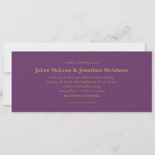 Eggplant & Gold Wedding Invite Card 9x4 Kaart (Voorkant)