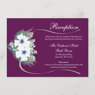 Eggplant & Green Floral & Ribbon Reception Card Informatiekaartje