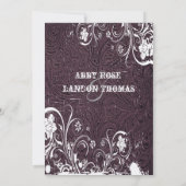 Eggplant Leather and White Lace Wedding Invitation Kaart (Achterkant)