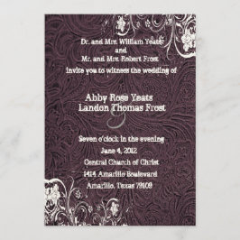 Eggplant Leather and White Lace Wedding Invitation Kaart