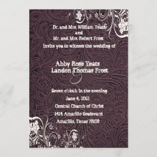 Eggplant Leather and White Lace Wedding Invitation Kaart