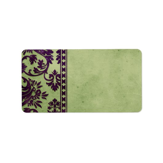 Eggplant & Olive Damask Lace Fancy Etiket (Voorkant)