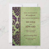 Eggplant & Olive Damask Lace Wedding Brunch Kaart (Voorkant)