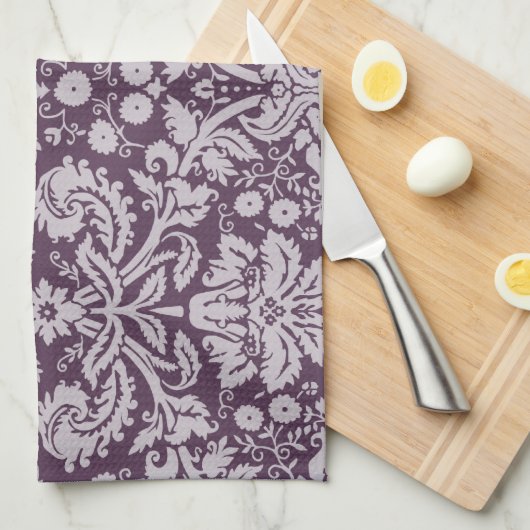 Eggplant Paars Damask Theedoek (Quarter Fold)
