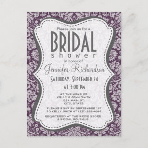 Eggplant Paars Damask Uitnodiging Briefkaart