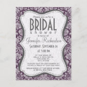 Eggplant Paars Damask Uitnodiging Briefkaart (Voorkant)