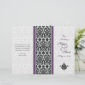 Eggplant Paars Damask Wedding Programme (Staand voorkant)