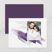 Eggplant Paars en Silver Save the Date Photo (Voorkant / Achterkant)