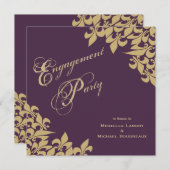 Eggplant Paars Gold Fleur de Lis Engagement Party Kaart (Voorkant / Achterkant)