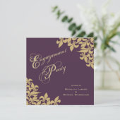 Eggplant Paars Gold Fleur de Lis Engagement Party Kaart (Staand voorkant)