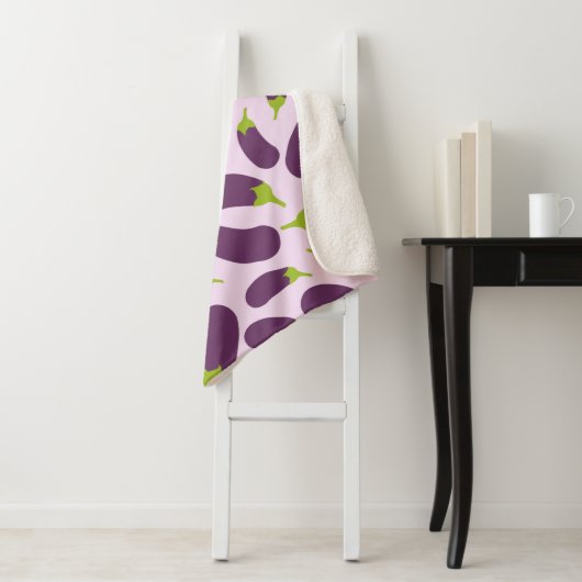 Eggplant Paars plantaardig ontwerp Sherpa Deken (In situ)