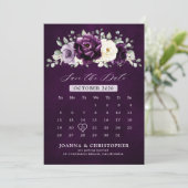 Eggplant Paars Plum Ivory White Floral Calendar S. Save The Date (Staand voorkant)