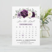 Eggplant Paars Plum Ivory White Floral Calendar Save The Date (Staand voorkant)