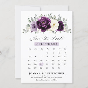Eggplant Paars Plum Ivory White Floral Calendar Save The Date