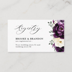 Eggplant Paars Plum Ivory White Floral Registry Informatiekaartje