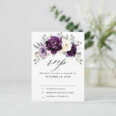 Eggplant Paars Plum Ivory White Floral RSVP Briefkaart (Staand voorkant)