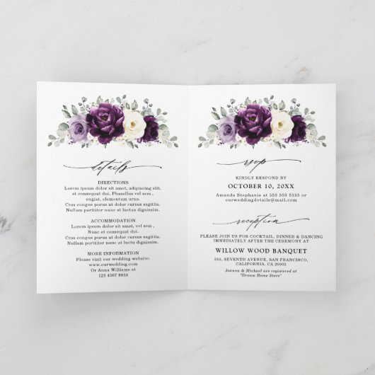 Eggplant Paars Plum Ivory White Floral Wedding (Binnen)