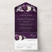 Eggplant Paars Plum Ivory White Floral Wedding Al All In One Uitnodiging (Binnen)